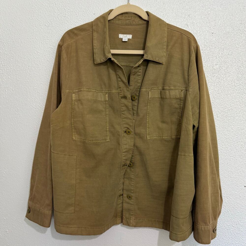 The J. Jill style#  238861 Light Olive Oil Button-Down Painters Jacket- Size XL